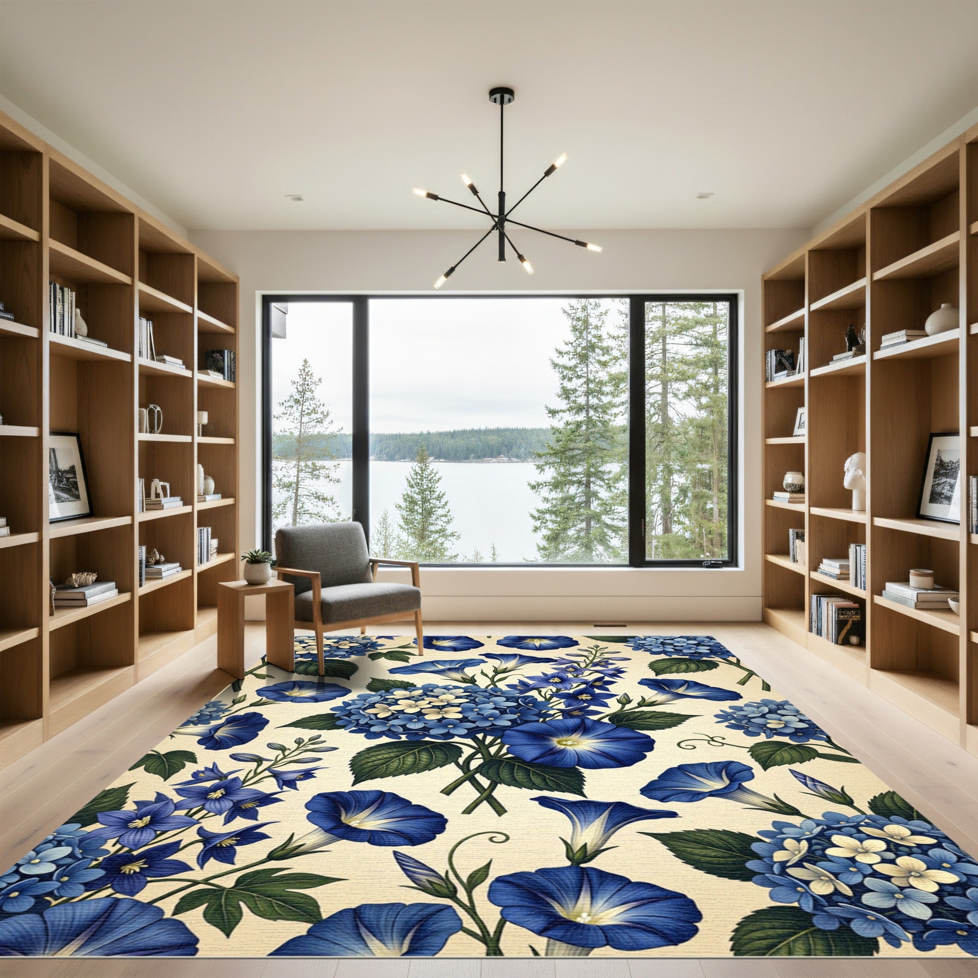 Vibrant Blue Morning Glory Hydrangea Arrangement Rug