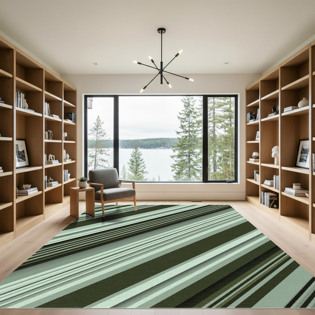Olive and Sage Diagonal Stripe Rug