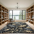 Elegant Silver and Gold Leaf Art Rug