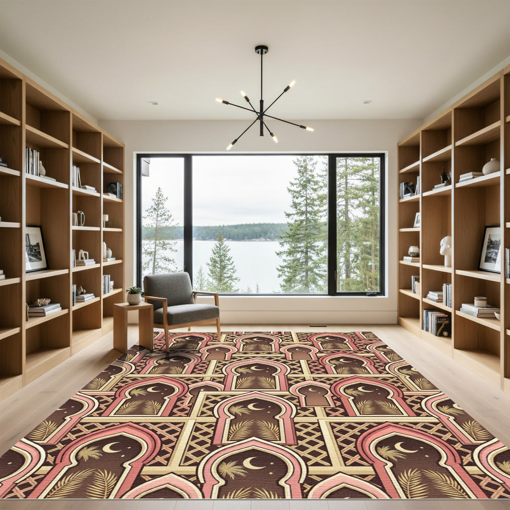 Pink Geometric Archway Palm Night Rug