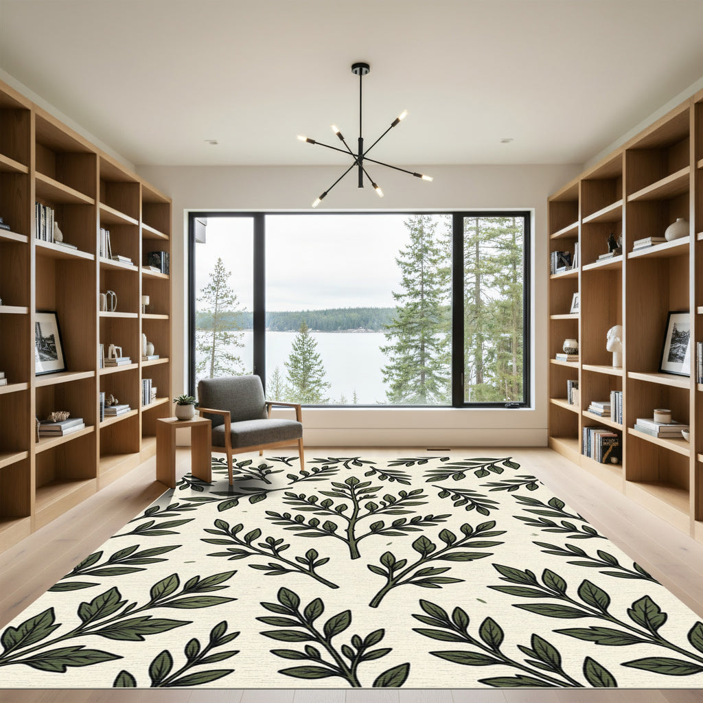 Green Leaf Branch Garden Rug