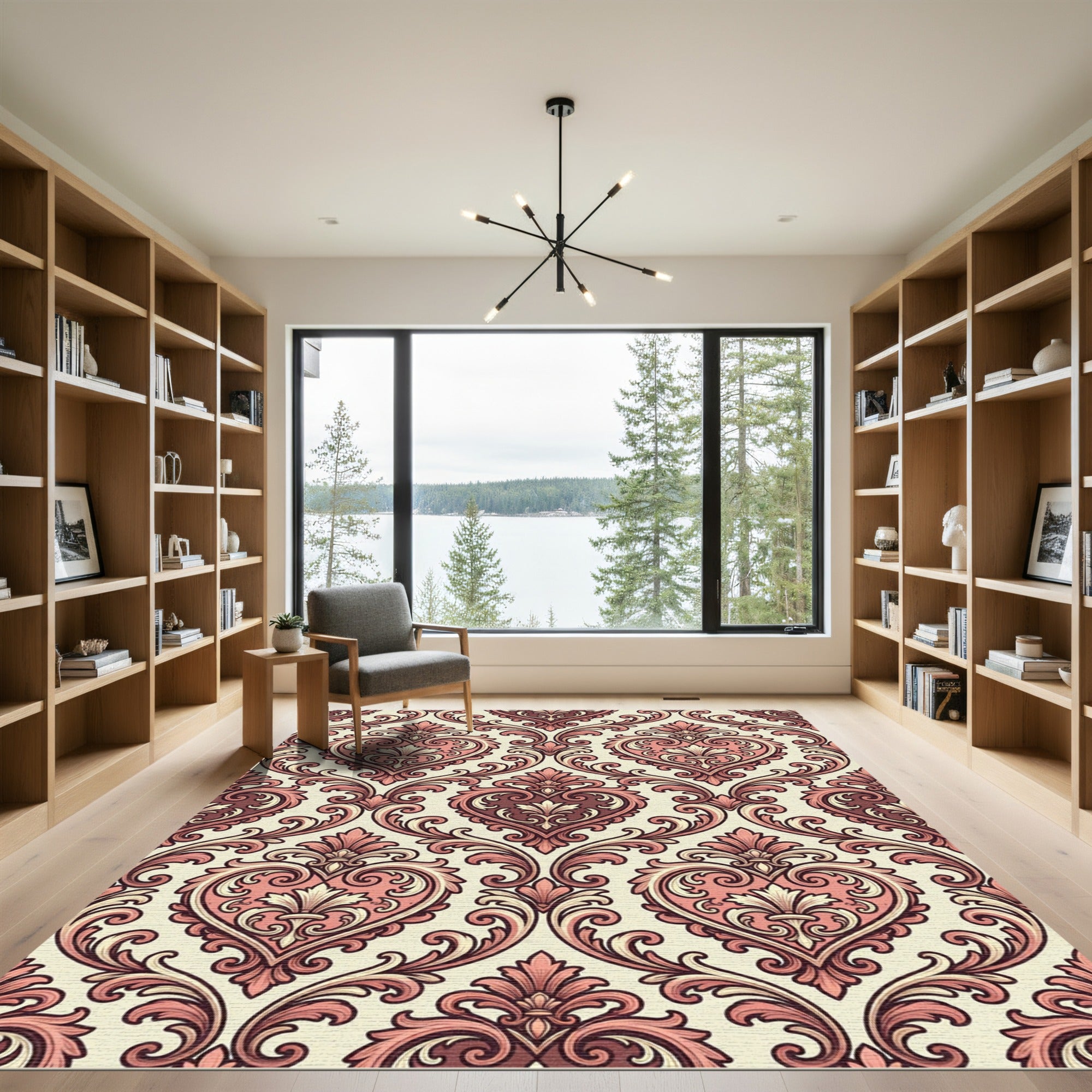 Elegant Blush Heart Damask Scroll Rug