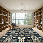 Neutral Block Floral Heart Cross Tones Rug