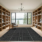 Dark Gray Interlocking Grid Lines Rug