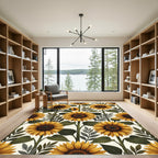 Golden Sunflower Botanical Floral Field Rug
