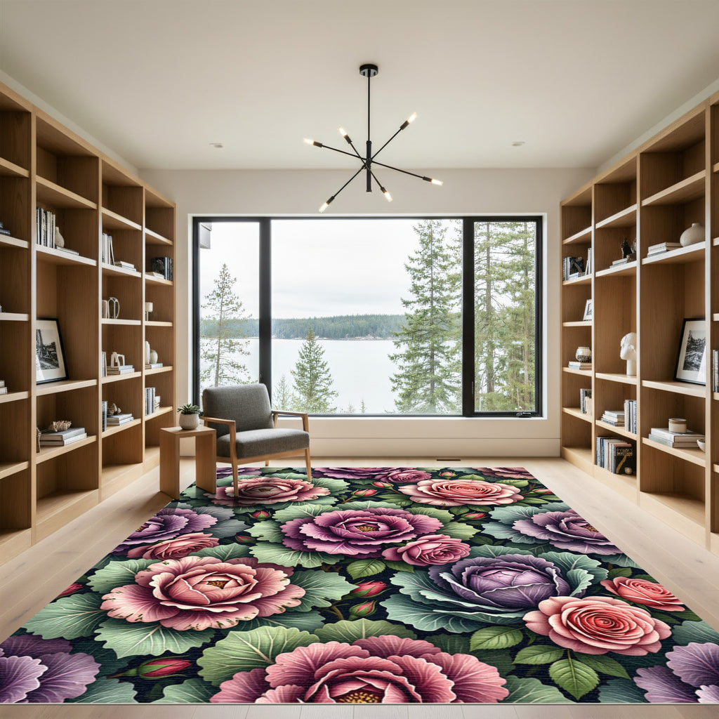 Romantic Rose Cabbage Garden Bloom Rug