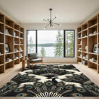 Elegant Black Peacock Feather Fan Rug