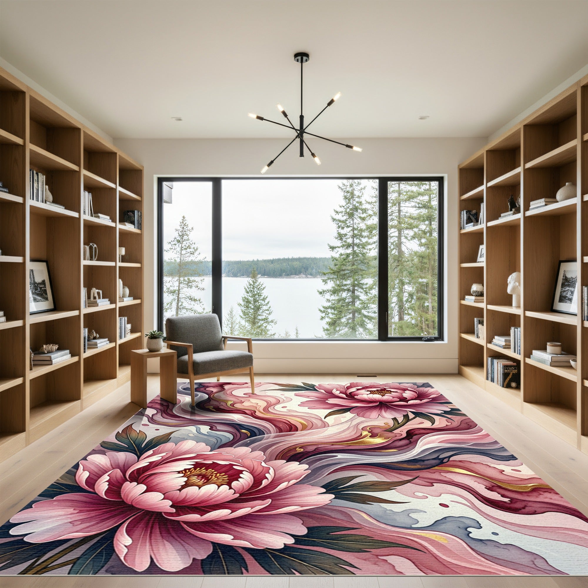 Elegant Pink Peony Watercolor Flow Rug