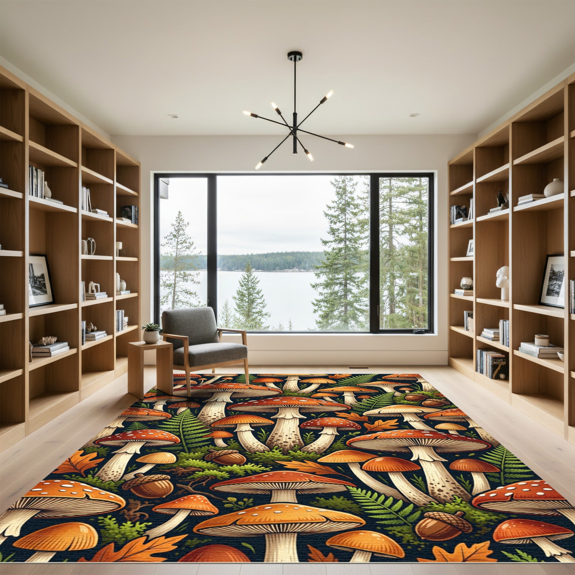 Whimsical Autumnal Woodland Mushroom Forest Illustration Rug