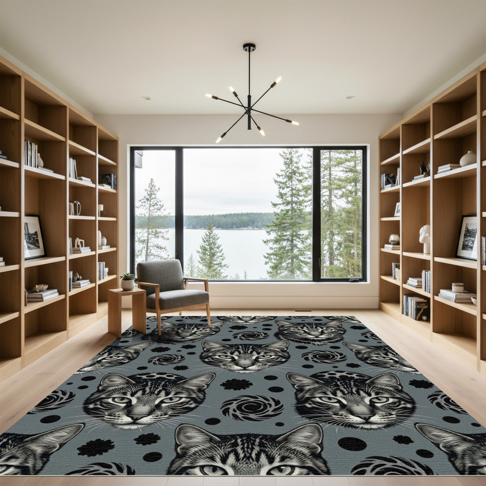 Gray Tabby Cat Face Repeat Rug