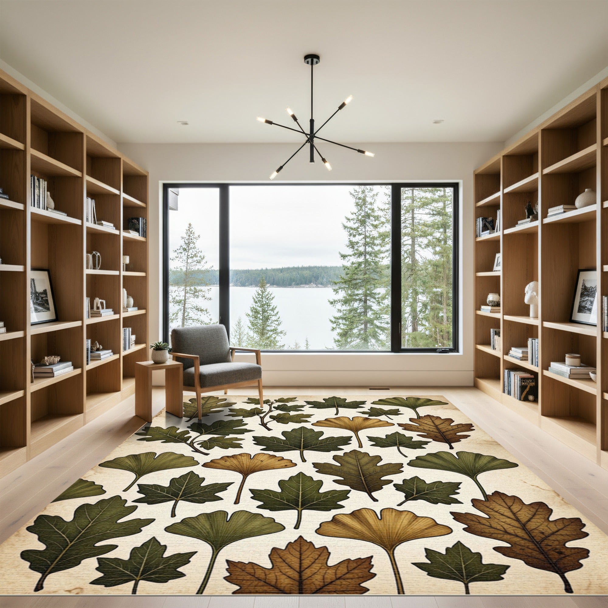 Earthy Autumnal Botanical Forest Leaf Collection Rug