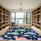 Whimsical Sleeping Dinosaur Starry Night Rug