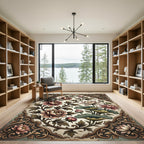 Antique Pink Peony Lotus Floral Frame Rug
