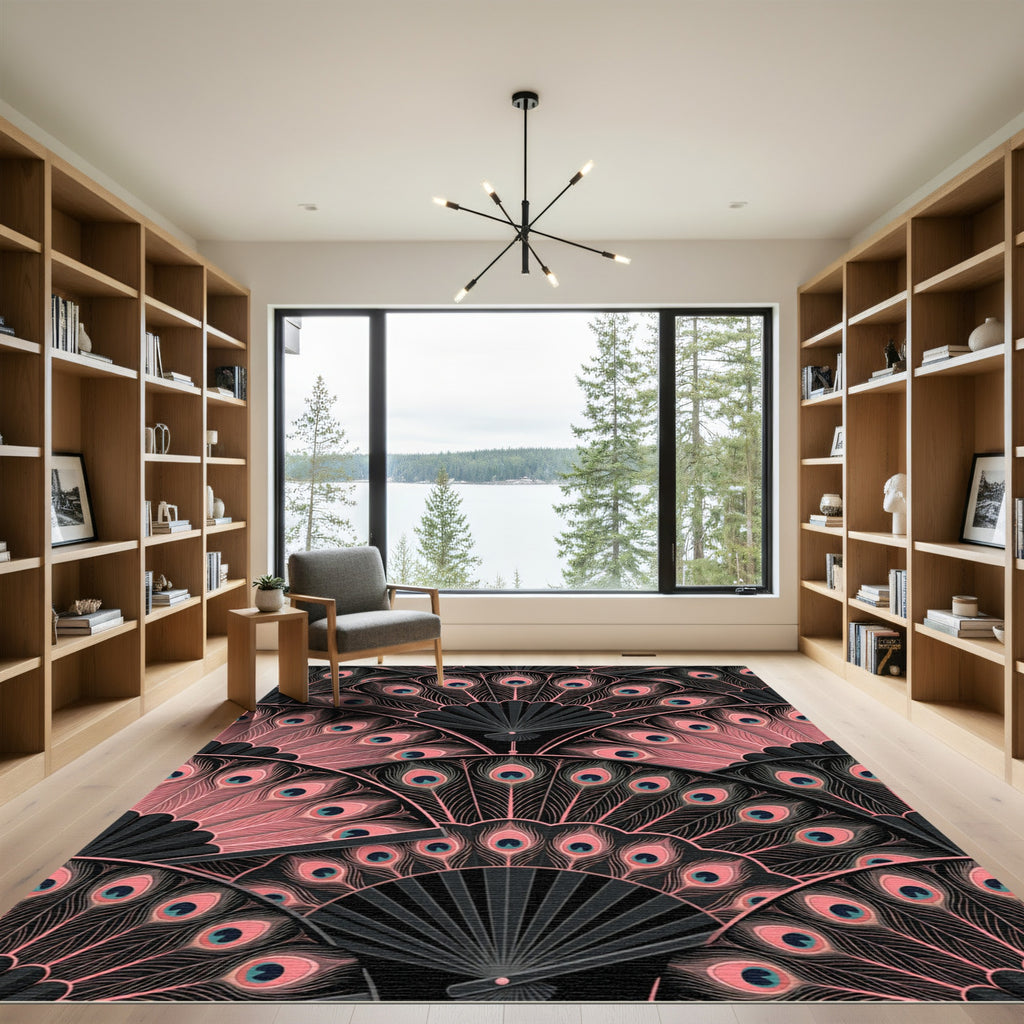 Art Deco Blush Peacock Fan Repeating Rug