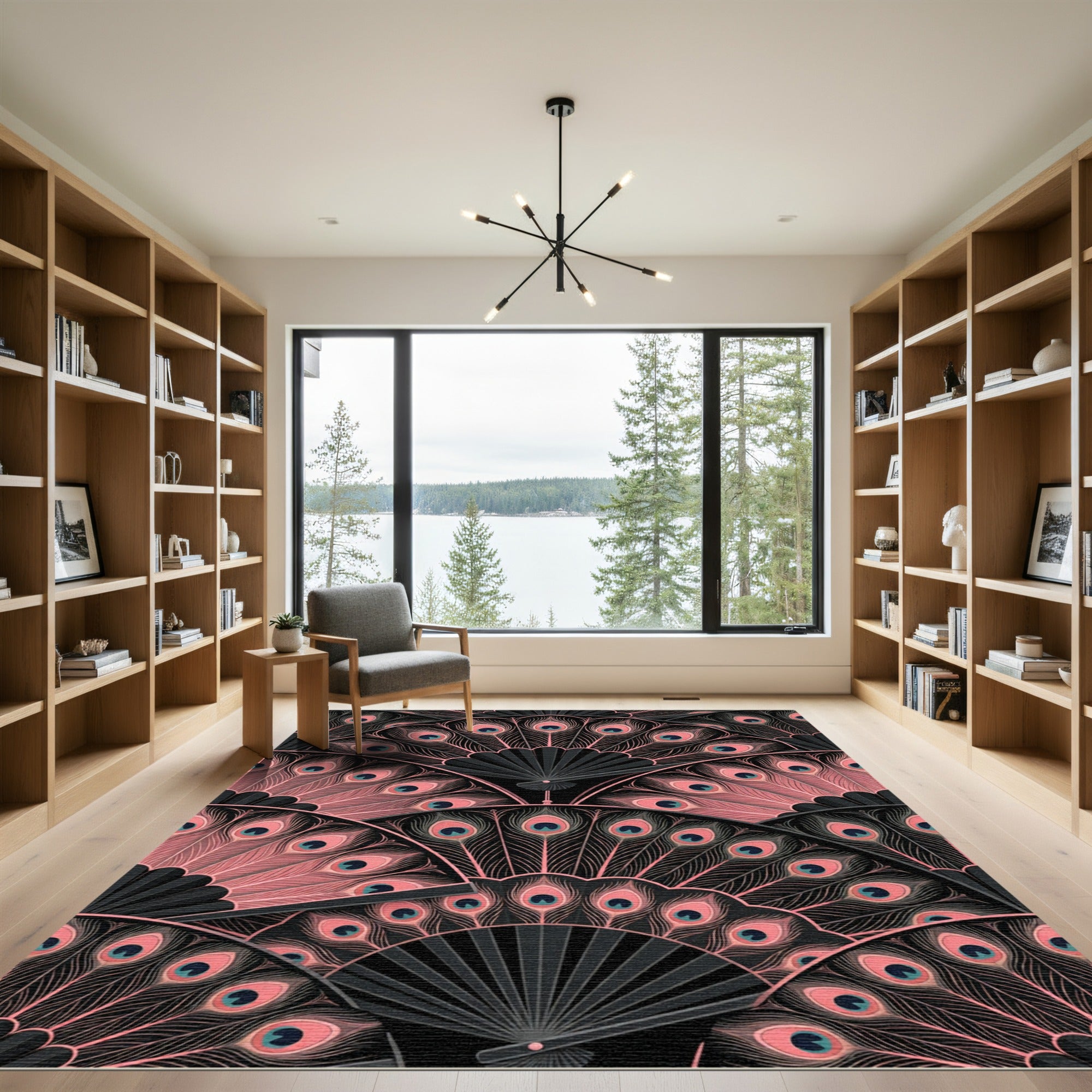 Art Deco Blush Peacock Fan Repeating Rug