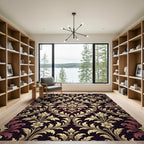 Golden Damask Floral Scroll Noir Rug
