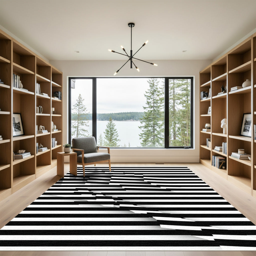 Bold Black White Intertwined Stripes Rug