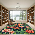 Elegant Flamingo Peony Chinoiserie Art Rug