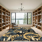 Whimsical Golden Mushroom Forest Botanical Rug
