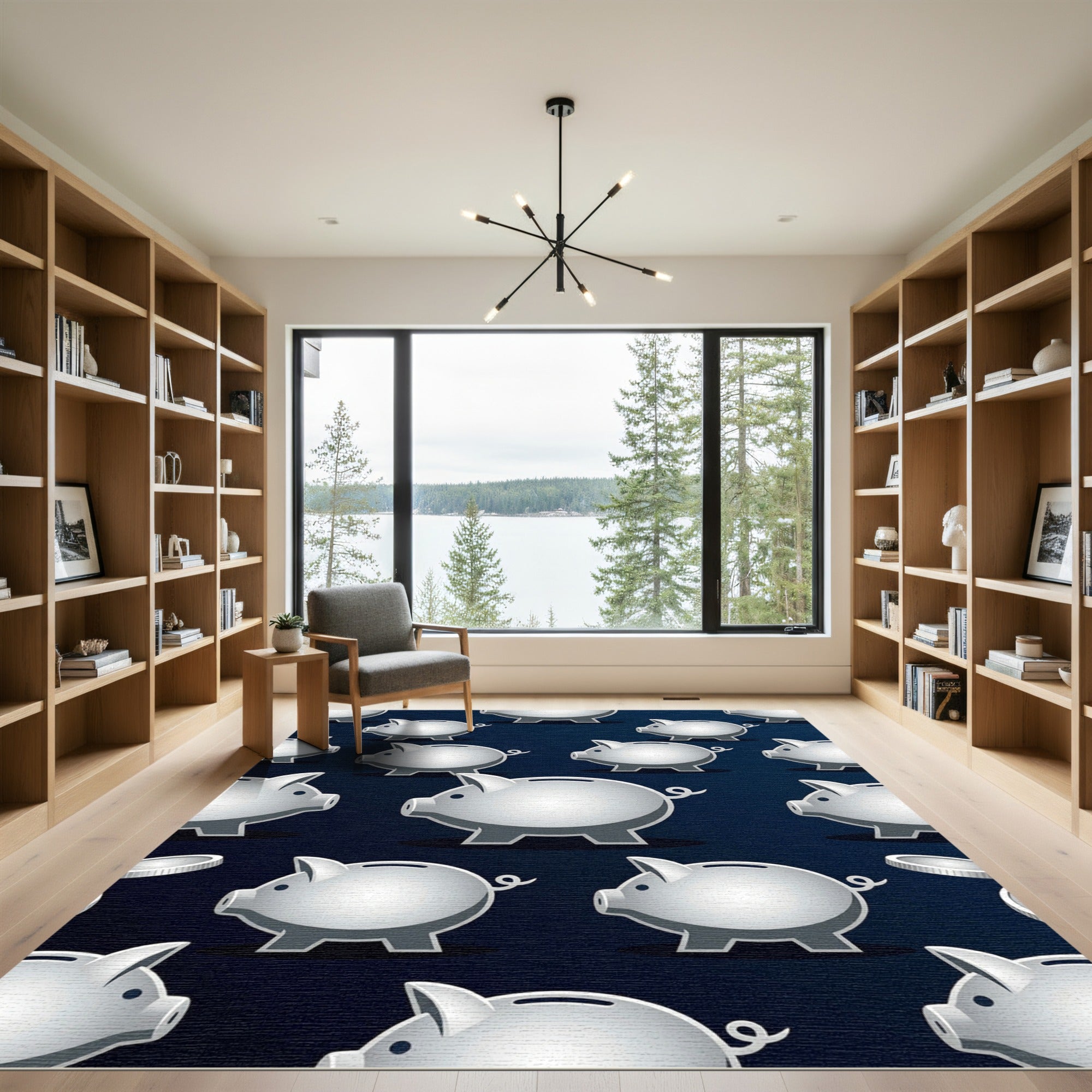Minimalist Silver Piggy Bank Grid Rug
