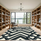 Black and Cream Geometric Chevron Rug