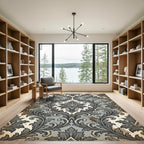 Elegant Damask Scroll Slate Gray Rug