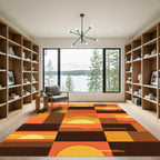 Geometric Sunset Grid Warm Amber Art Rug