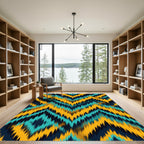 Bold Teal Yellow Ikat Chevron Rug