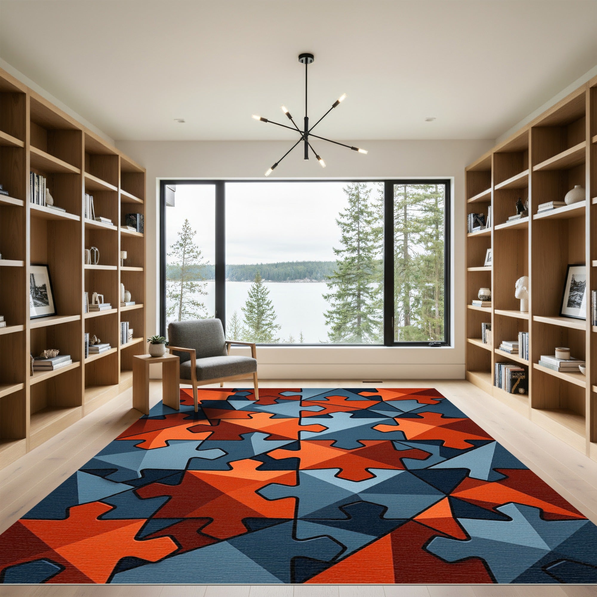 Orange Blue Puzzle Pieces Rug