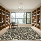 Ornate Gold Swirl Foliage on Gray Rug