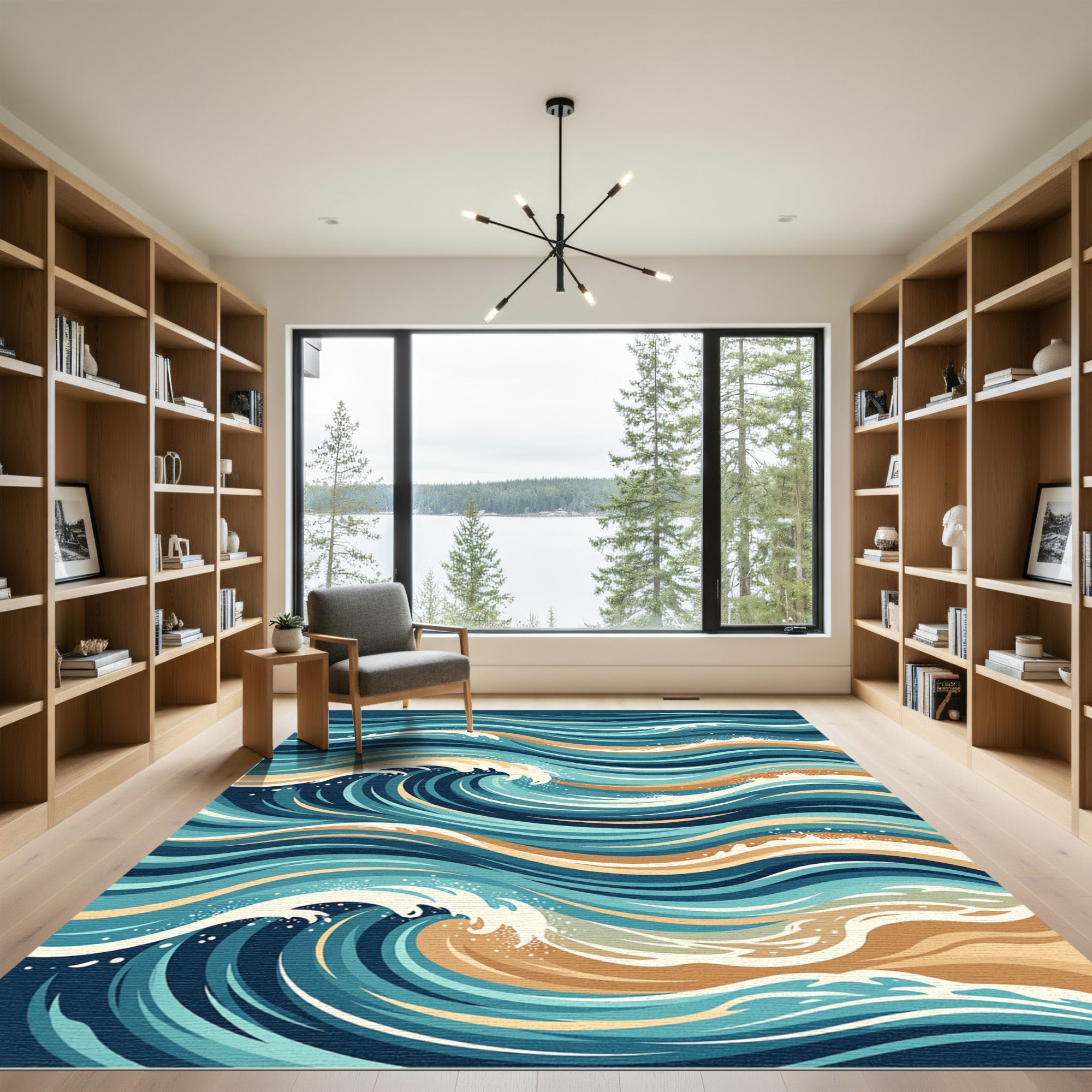 Fluid Blue and Golden Ocean Swell Rug