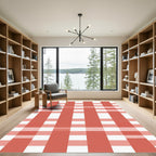 Coral White Gingham Plaid Rug