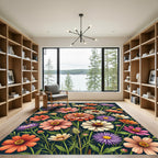 Vibrant Summer Meadow Botanical Bouquet Rug