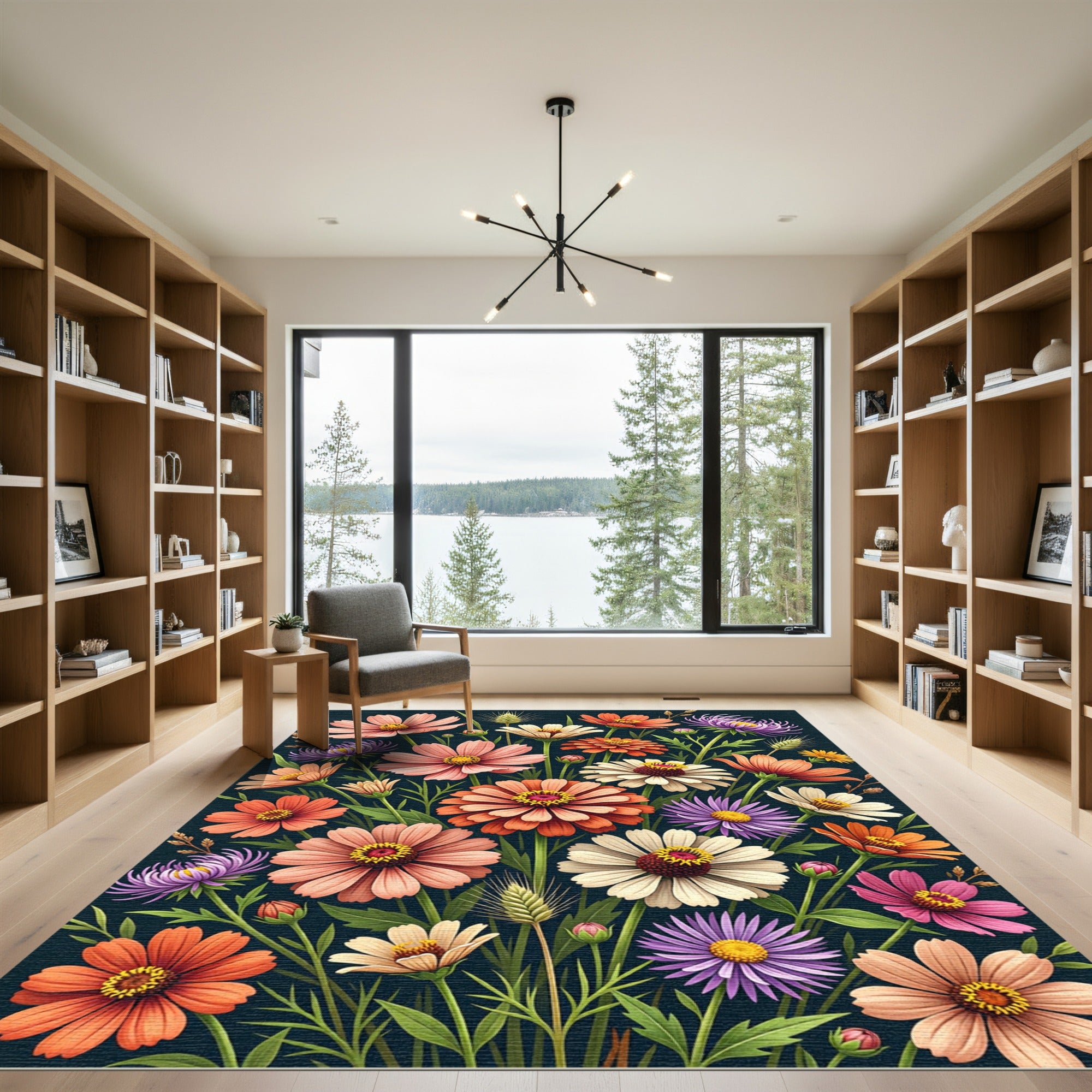 Vibrant Summer Meadow Botanical Bouquet Rug