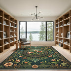 Elegant Emerald Floral Medallion Illustration Rug