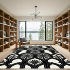Monochrome Damask Victorian Scroll Rug