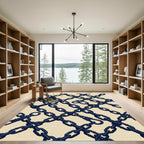 Navy Blue Interlocking Linked Chain Grid Rug