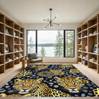 Golden Leopard Portraits with Swirl Accent Rug