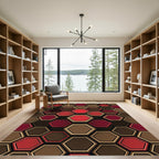 Crimson Brown Gold Hexagon Grid Rug