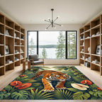 Lush Jungle Tiger with Tropical Blooms Rug