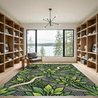 Lush Green Tropical Foliage Botanical Cream Lattice Rug