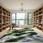 Emerald Abstract Ink Brush Stroke Swirl Rug