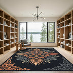 Coral Orange Floral Mandalas with Foliage Rug