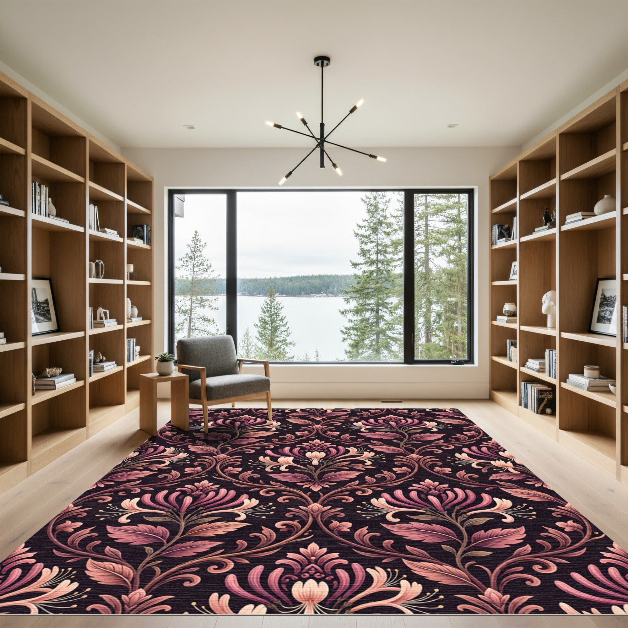 Vintage Dusty Rose Honeysuckle Damask Rug