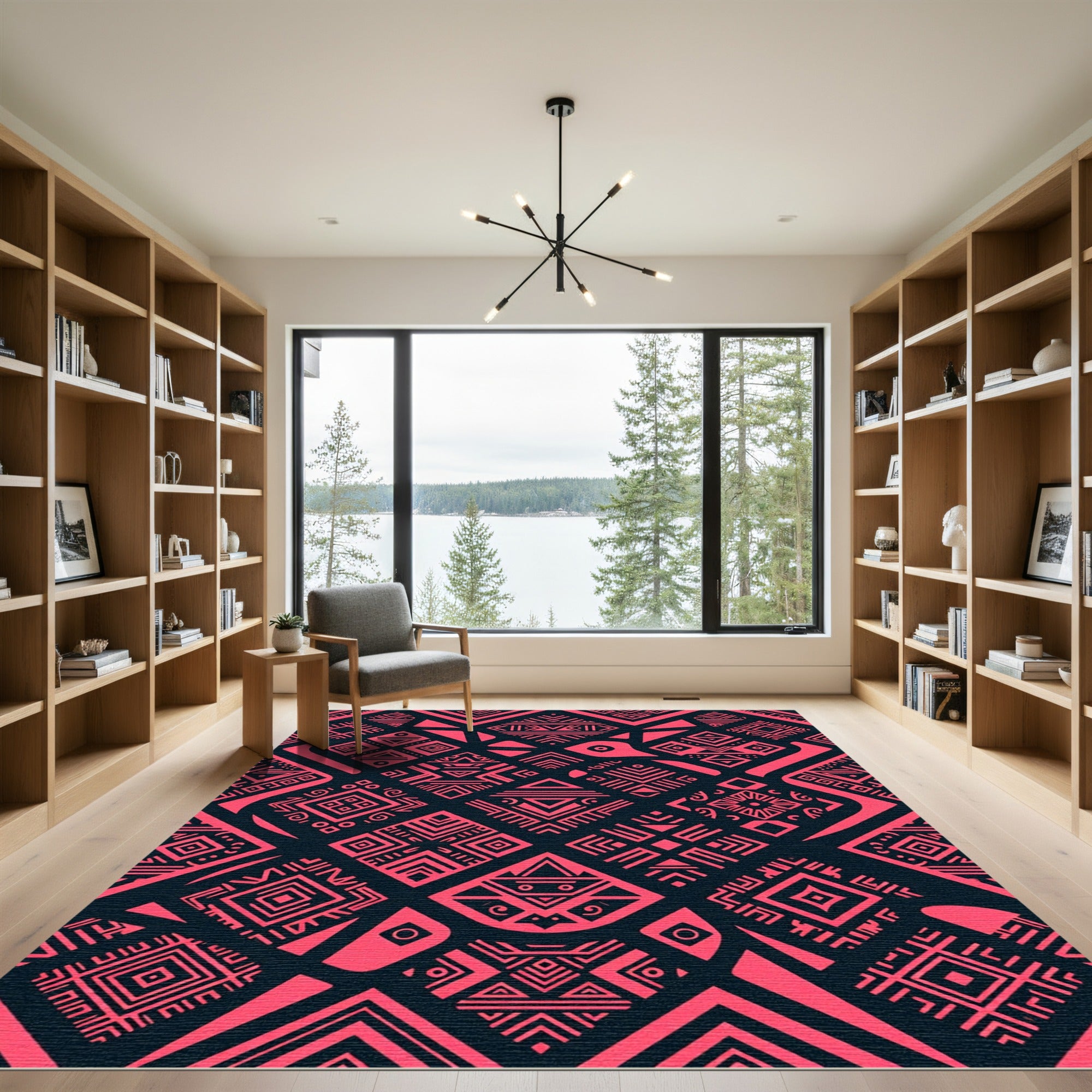 Bold Neon Pink Geometric Tribal Abstract Rug