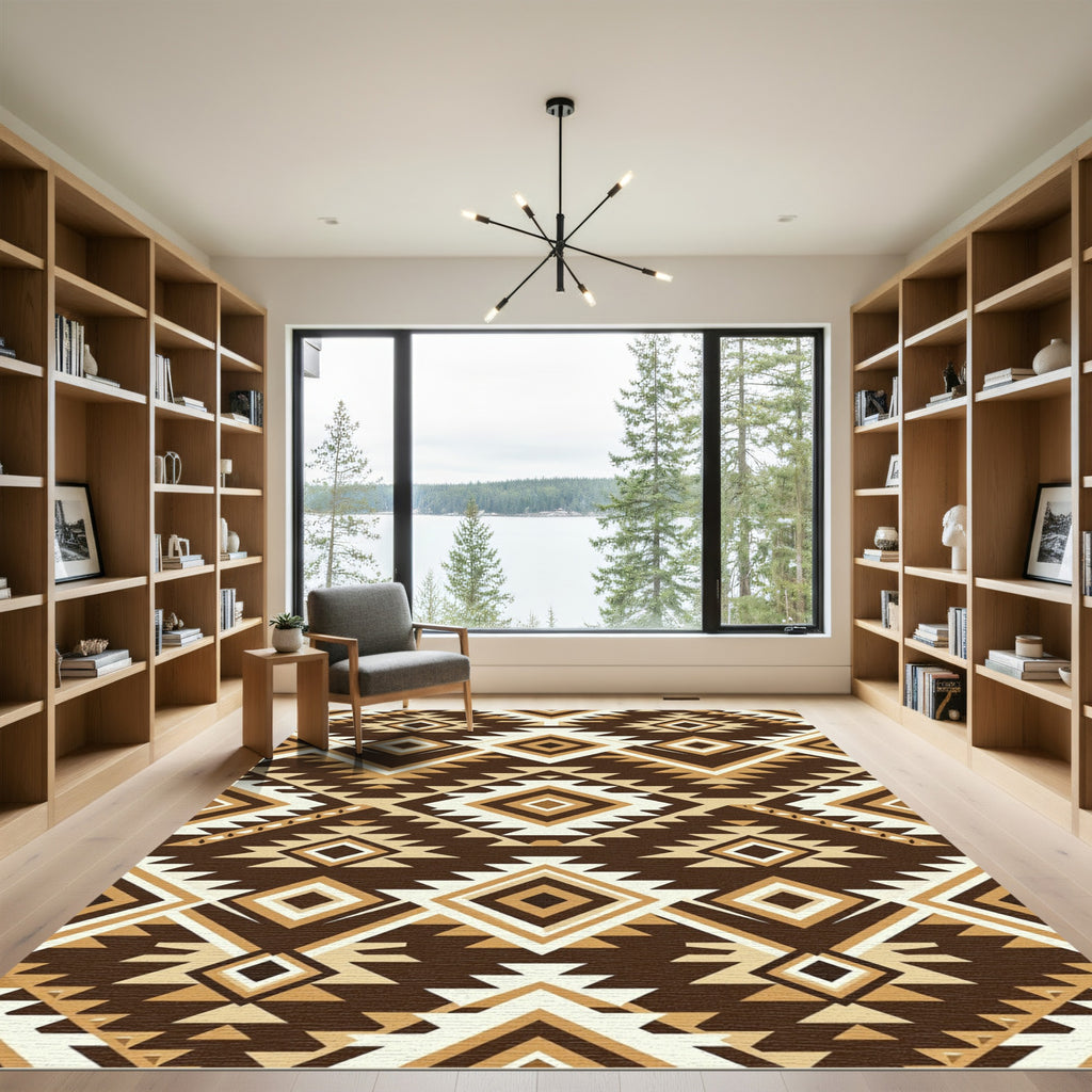 Brown Ochre Geometric Diamond Rug