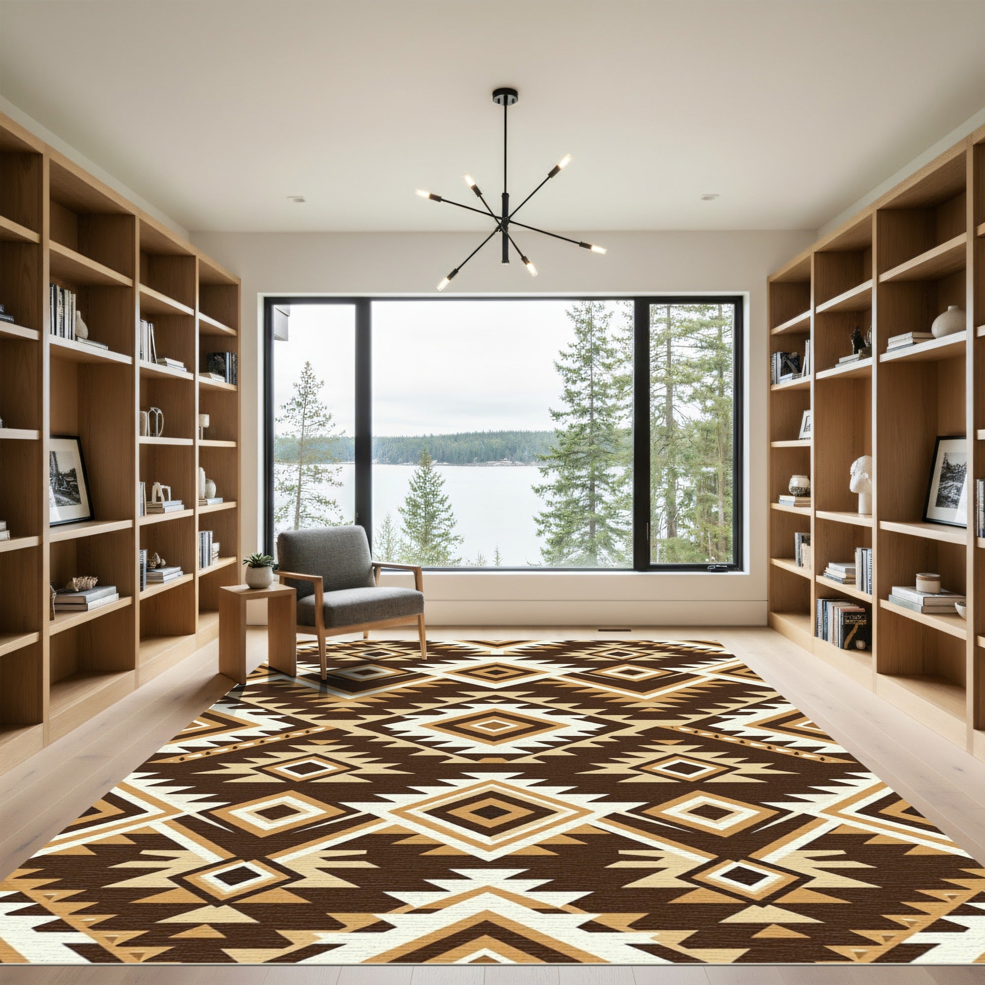 Brown Ochre Geometric Diamond Rug