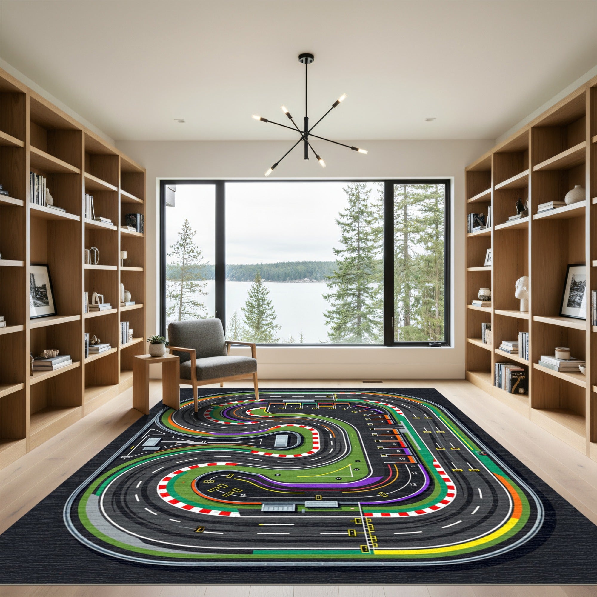 Vibrant Abstract Racing Circuit Track Rug
