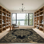 Elegant Gold Ornate Paisley Mandala Rug