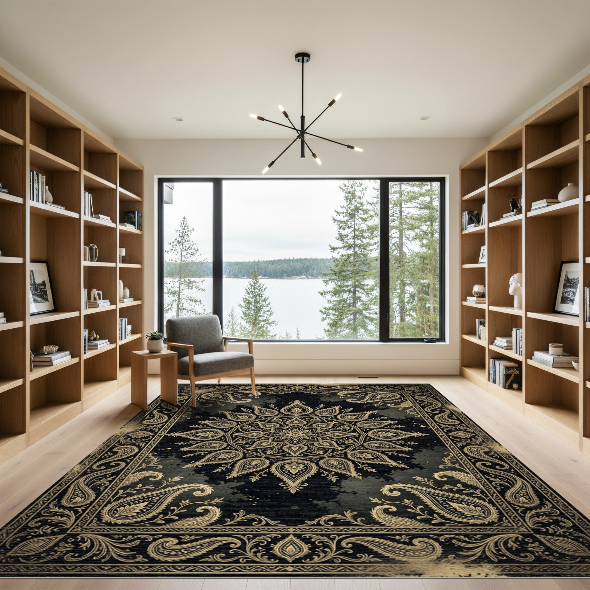 Elegant Gold Ornate Paisley Mandala Rug